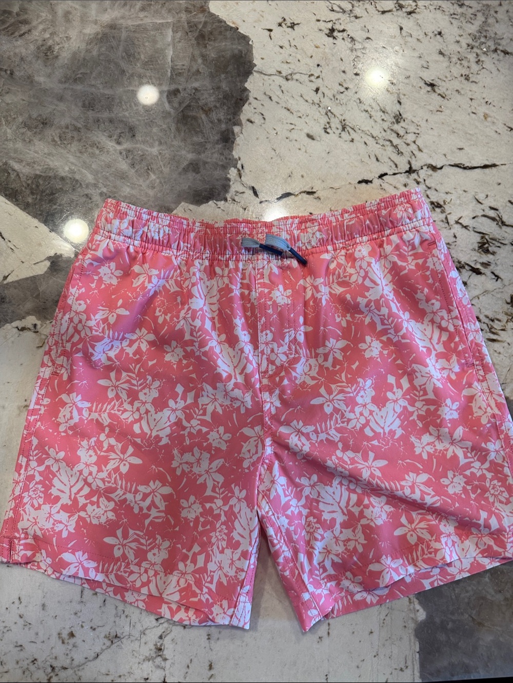 Southern Tide Pink & White Floral Kids Swim Trunks